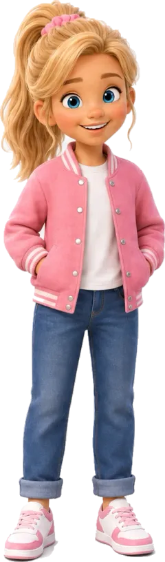 Amelia, a smiling girl in a pink jacket