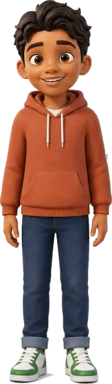 Manny, a cheerful boy in an orange hoodie