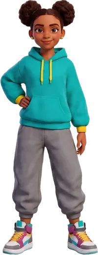 Maya standing confidently with a hand on her hip