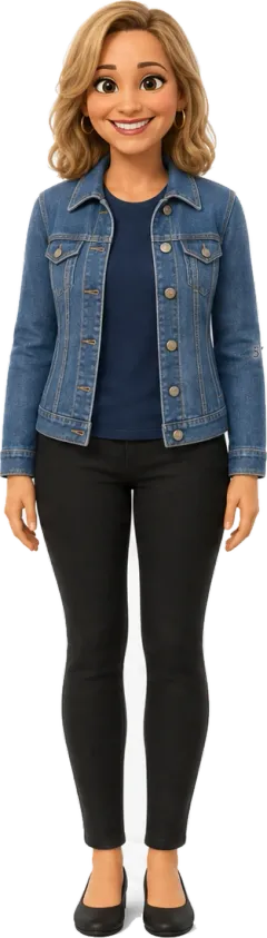Mrs. Lopez, a smiling teacher in a denim jacket