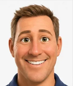 Mr. Smith, a friendly coach in a navy polo shirt